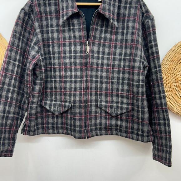 Vintage Y2K 2000s Fashion Bug Plaid Wool Zip Up Collared Cropped Jacket Medium - Picture 5 of 8